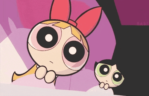 blossom and buttercup from the powerpuff girls are standing next to each other on a purple background