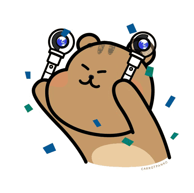 a cartoon of a bear holding a pair of magnifying glasses with carrotpanko written below it