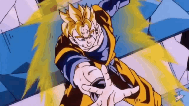 a cartoon character is reaching out his hand towards something .