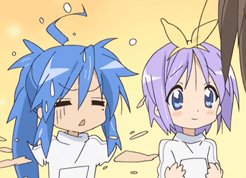 two anime characters with blue hair and purple hair