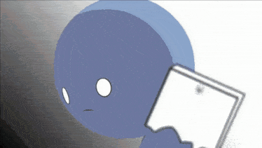 a cartoon character is holding a piece of paper with a sad look on his face .