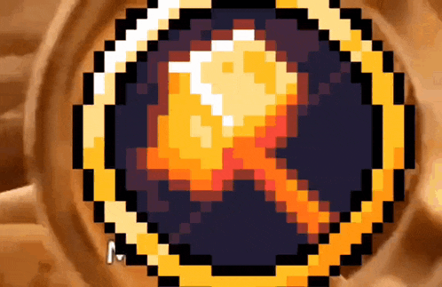 a pixel art image of a circle with a flame in the center