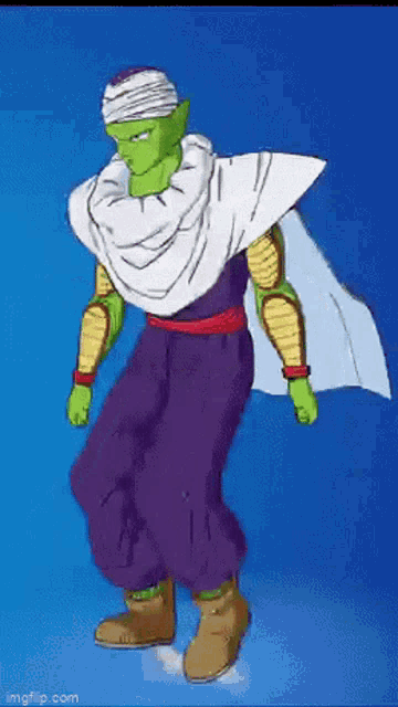 a drawing of piccolo from dragon ball z standing on a blue background