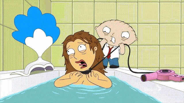 a cartoon of a man and a woman in a bathtub with a cbs logo in the corner