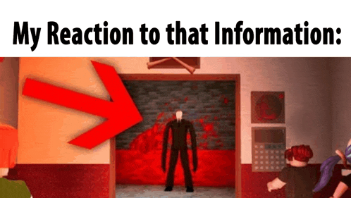 a man in a suit is standing in a room with a red arrow pointing to the door .