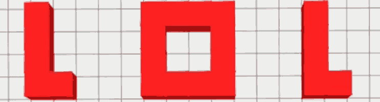 the word lol is written in red blocks on a grid background
