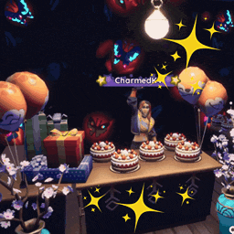 a table with a sign that says charmedk