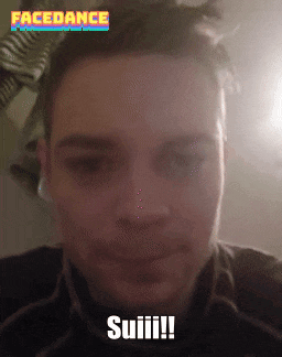 a close up of a man 's face with the words facedance written above him