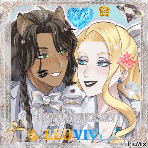 a picture of a man and a woman that says happy anniversary