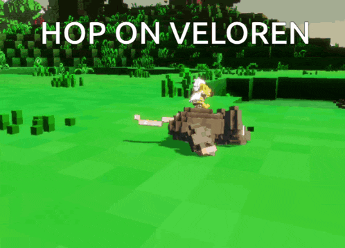 a video game with the words hop on veloren on the bottom