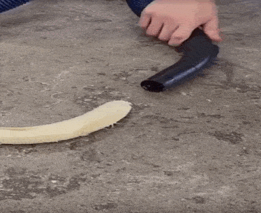 a person is vacuuming a banana with a vacuum hose
