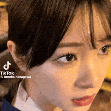 a close up of a woman 's face with a tiktok watermark on it