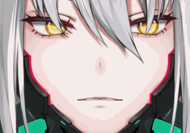 a close up of a cartoon character 's face with a serious look on her face