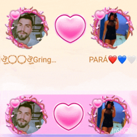 a man and a woman are surrounded by pink hearts and the words para
