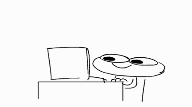 a black and white drawing of a troll sitting in front of a laptop .