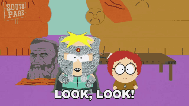 a south park cartoon says look look on the bottom
