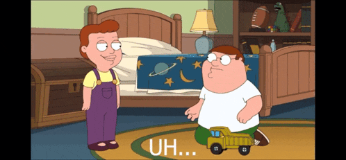 peter griffin is playing with a toy truck in a cartoon scene