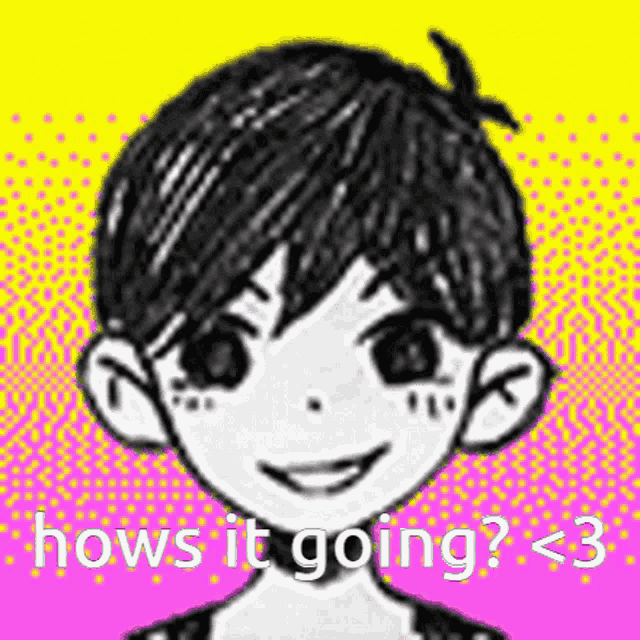 a black and white drawing of a boy with the words `` how 's it going ? ''