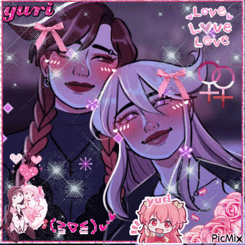 a picture of two anime girls with the words love love love on the bottom