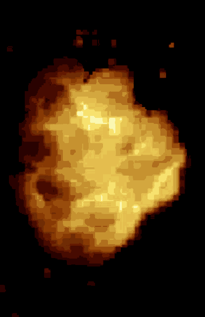 a pixel art illustration of a fireball with smoke coming out of it