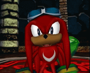 a pixelated image of knuckles the echidna from sonic the hedgehog wearing goggles