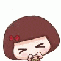a cartoon girl with brown hair and a bow on her head is giving a peace sign .