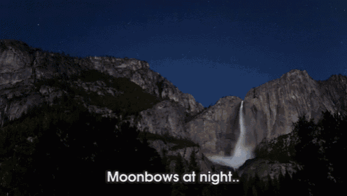 a waterfall with the words moonbows at night