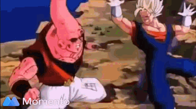 a couple of anime characters are fighting each other and the words momento are on the bottom