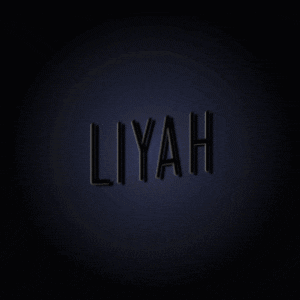 a neon sign that reads liyah on a dark blue background