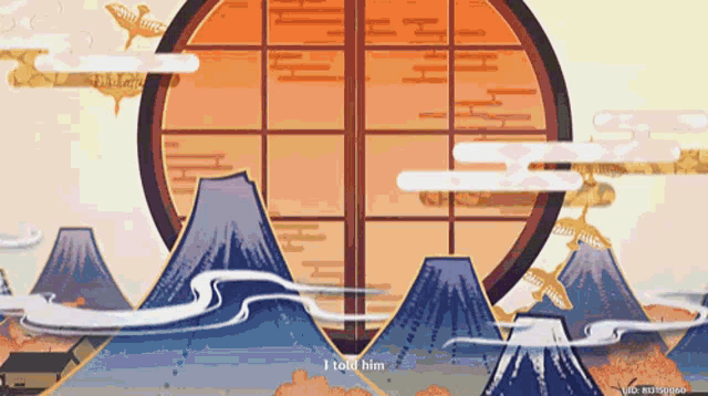 a cartoon drawing of mountains with the words i told him below