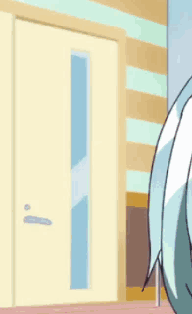 a girl wearing sunglasses is peeking out from behind a door