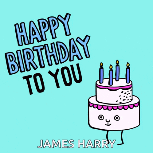a birthday card for james harry with a cake on it