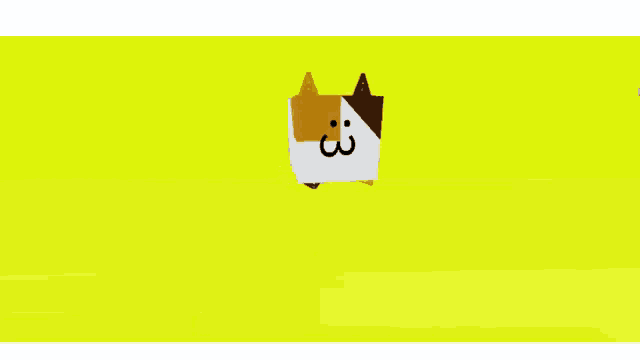 a yellow background with a brown and white cube in the middle