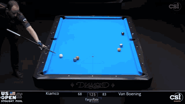 a pool table with a blue cloth that says diamond