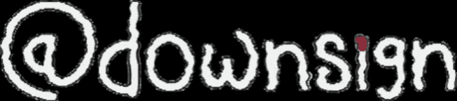 the word downsign is written in white on a black background with a red circle in the middle .