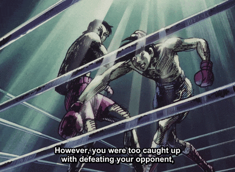a drawing of two men boxing with the words however you were too caught up with defeating your opponent at the bottom