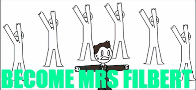 a group of stick figures are standing next to each other in a row .