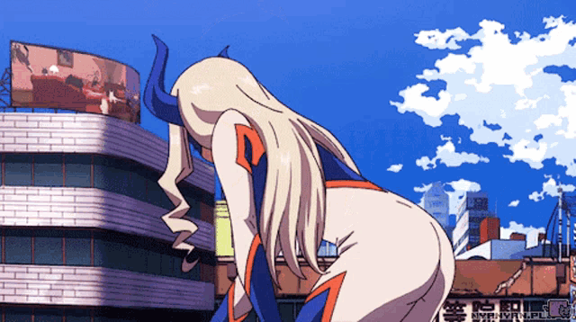 a cartoon of a woman in a superhero suit with horns