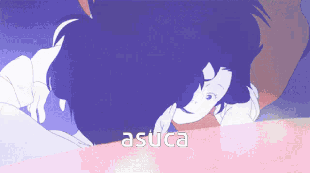a cartoon of a girl with the word asuca on the bottom right