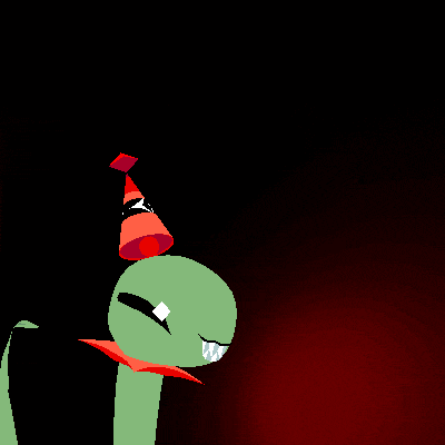 a pixel art drawing of a green frog wearing a party hat