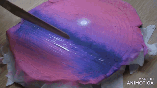 a pink and purple circle with the words made in animotica on the bottom