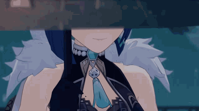 a close up of a girl 's face with a blue tie