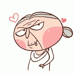 a cartoon of an older woman with a heart behind her .