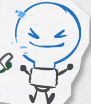 a drawing of a light bulb with arms and legs
