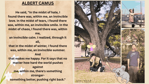a quote by albert camus is displayed on a poster