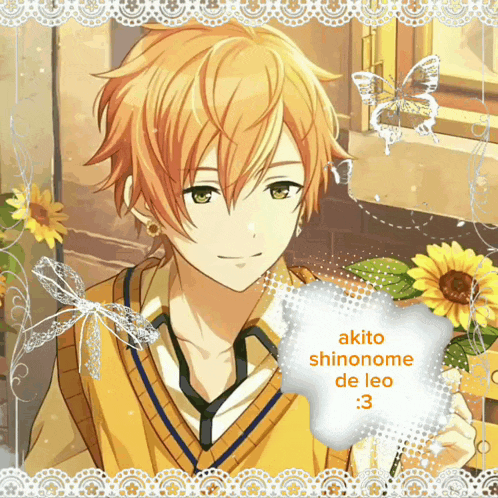 a picture of a boy with the name akito shinonome on it
