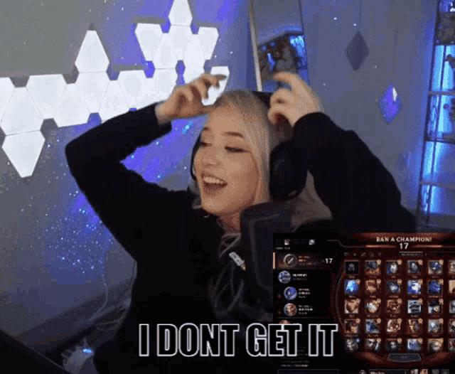 a woman playing a video game with the words i dont get it on the bottom
