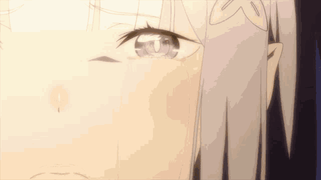 a close up of a person 's eye with a purple pupil