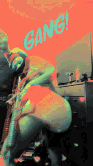 a painting of a person with the word gang on it
