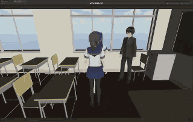 a computer screen shows a boy and a girl in a classroom with the website www.ninja.com visible